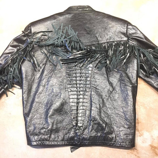 G-Gator black adult alligator and lambskin tassel bomber jacket