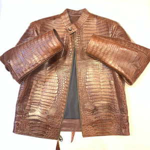 Kashani Men's Choclate All-Over Alligator Skin Bomber Jacket - Dudes Boutique