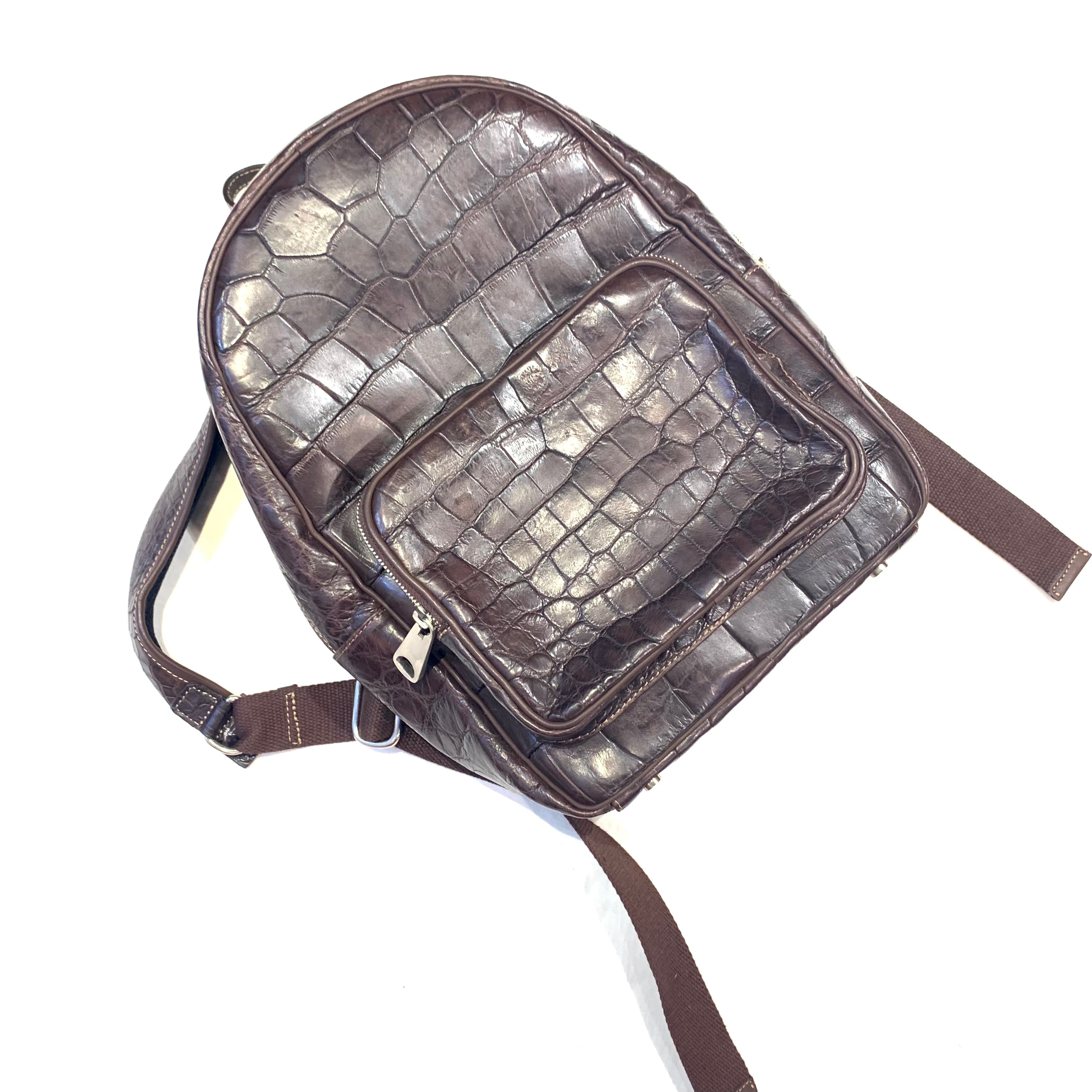 croc skin leather backpack Kashani Chocolate Brown All-Over Alligator Backpack – Dudes Boutique
