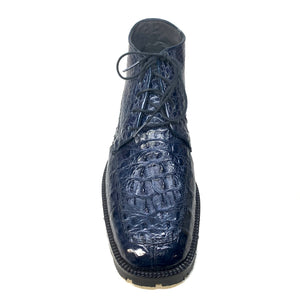 Los Altos Navy Hornback All-Over Crocodile Lace Up Ankle Boots - Dudes Boutique