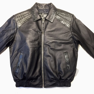 Kashani Jet Black Alligator Full Lambskin Bomber Jacket - Dudes Boutique