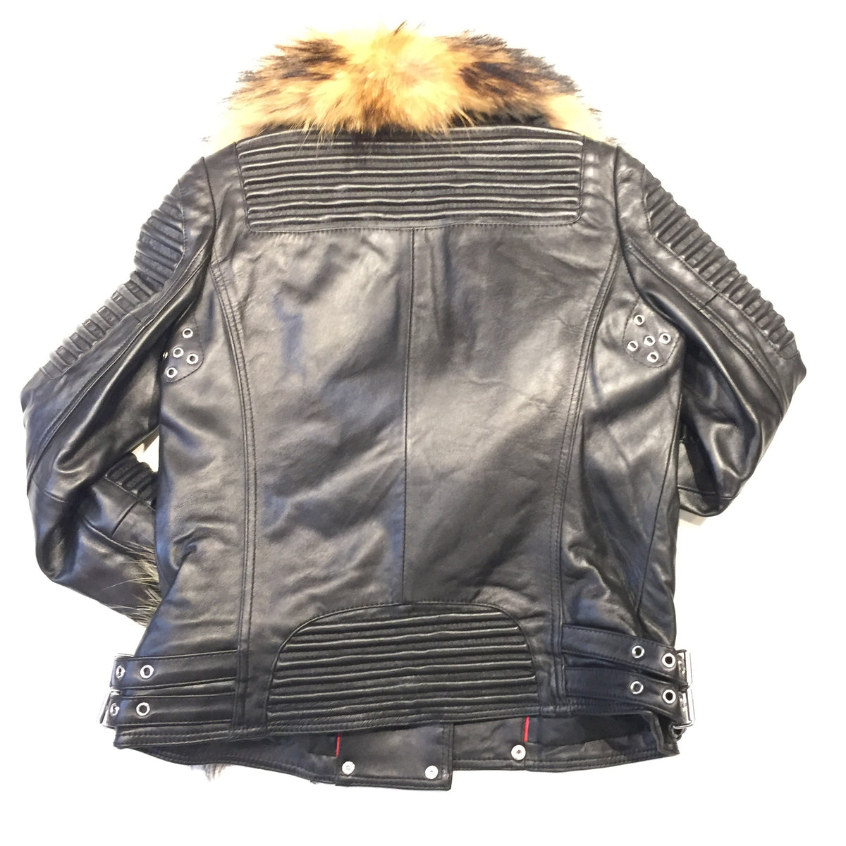 Mason & Cooper Ladies Black Lambskin/Fox Fur Biker Jacket - Dudes Boutique