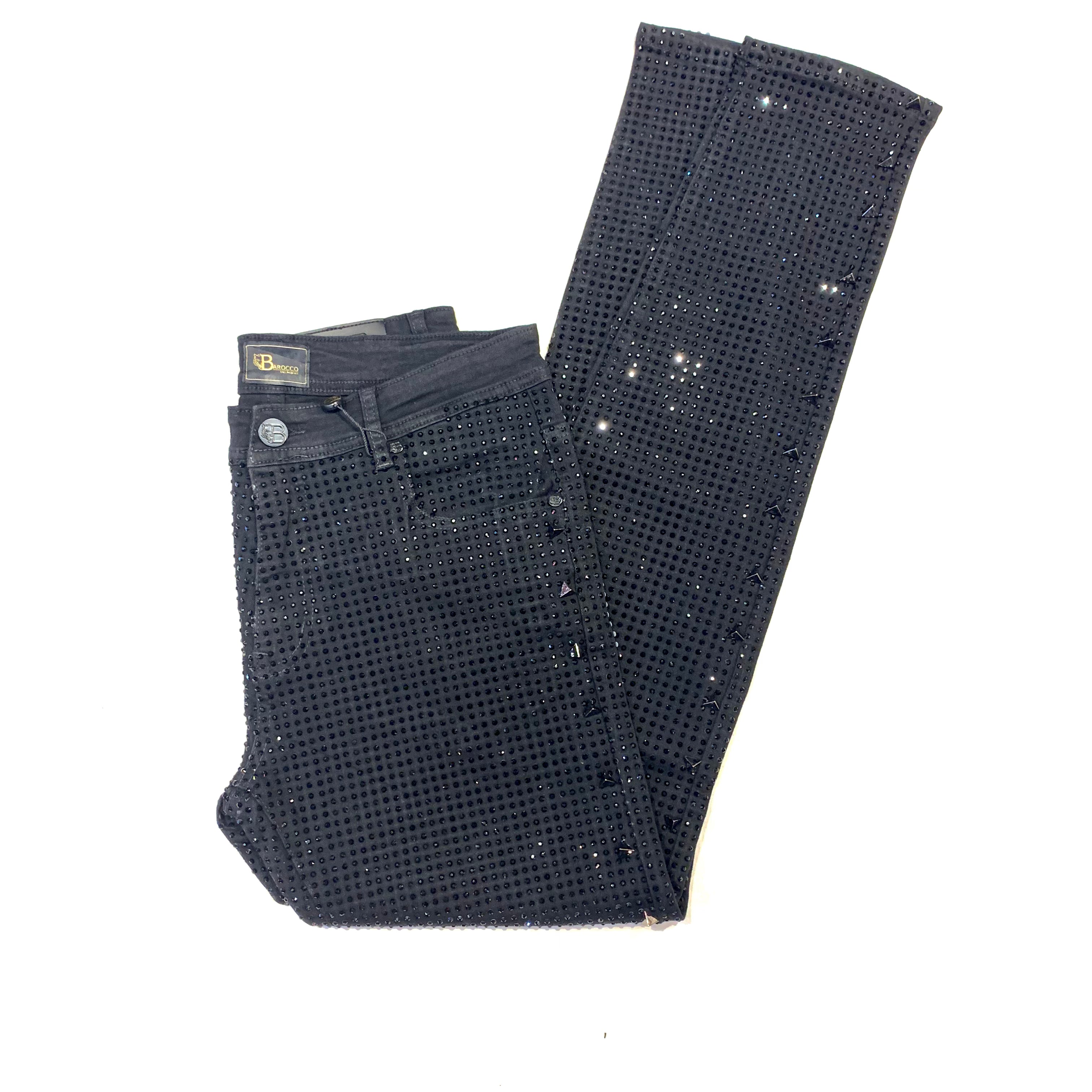Barocco Men's Black Fully Loaded Crystal Spiked Jeans - Dudes Boutique