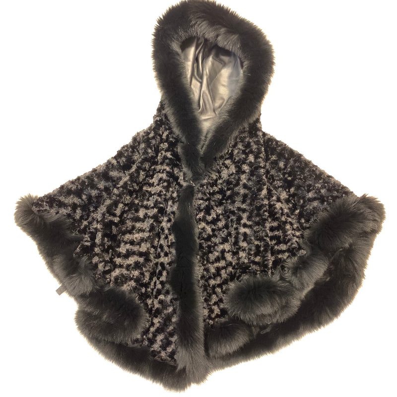 Barya NewYork Black Lambskin Hooded Fox Fur Reversible Poncho - Dudes Boutique