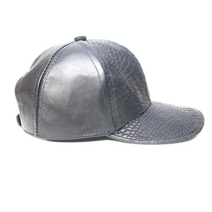 Kashani Men's Black Alligator/ Leather Strap-Back Base Ball Hat - Dudes Boutique