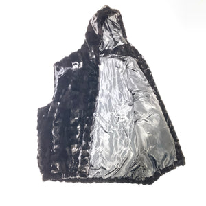 Kashani Black Men's Diamond Cut Mink Fur Hooded Vest - Dudes Boutique