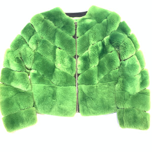 Barya NewYork Ladies Cim Yesil Green Rex Rabbit Fur Coat - Dudes Boutique