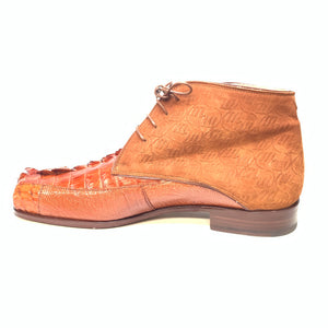 Mauri 2831 'Chicago' Cognac Ostrich Leg/Hornback Tail/Calf Ankle Boot - Dudes Boutique