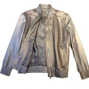 Kashani Men's Jet Black Python/Lambskin Baseball Jacket - Dudes Boutique