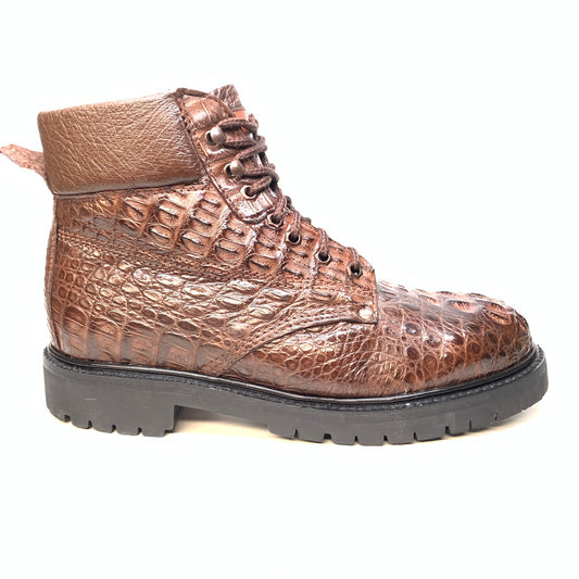 Vestigium Chocolate Brown Hornback Crocodile Combat Boots - Dudes Boutique