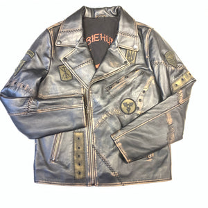 Barya NewYork Caution Patched Lambskin Biker Jacket - Dudes Boutique
