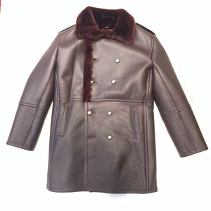 Kashani Men's Burgundy Double-Breasted 3/4 Shearling Coat - Dudes Boutique