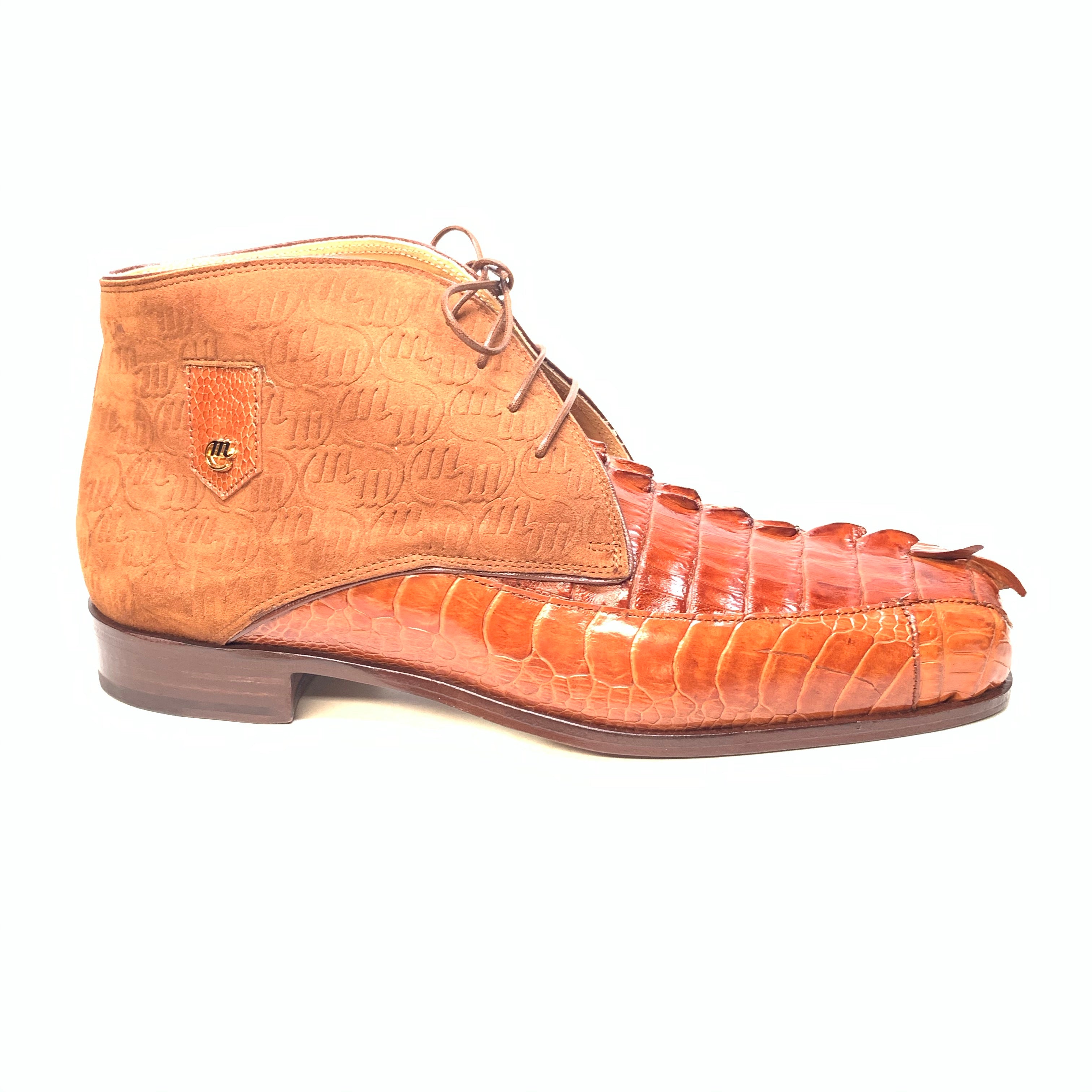 Mauri 2831 'Chicago' Cognac Ostrich Leg/Hornback Tail/Calf Ankle Boot - Dudes Boutique