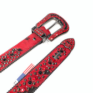 b.b. Simon 'Red War' Pony Hair Studded Crystal Belt - Dudes Boutique