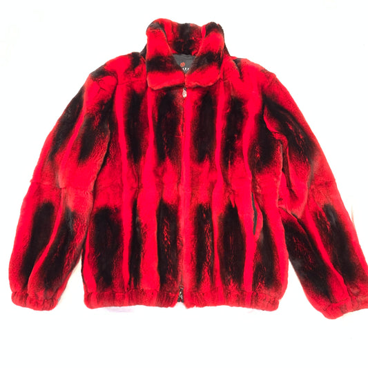 Volare Men's Red Rex Rabbit Chinchilla Fur Coat - Dudes Boutique