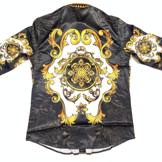 Barocco Men's Black Gold Garden Greek key Button Up Shirt - Dudes Boutique