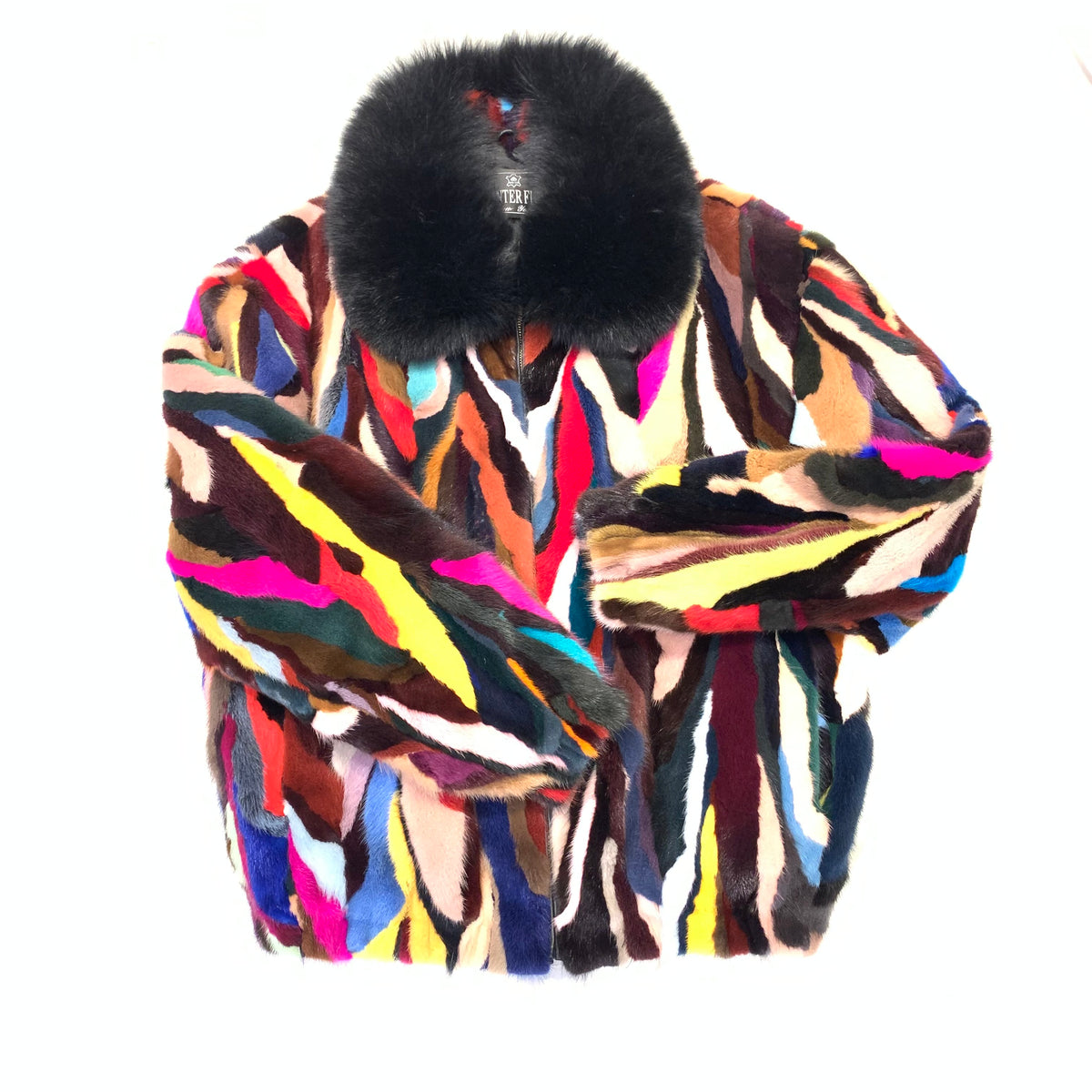 Kashani Women's Multi-Color Mink Fox Fur Collar Bomber Coat - Dudes Boutique
