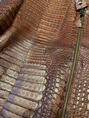 Kashani Men's Choclate All-Over Alligator Skin Bomber Jacket - Dudes Boutique