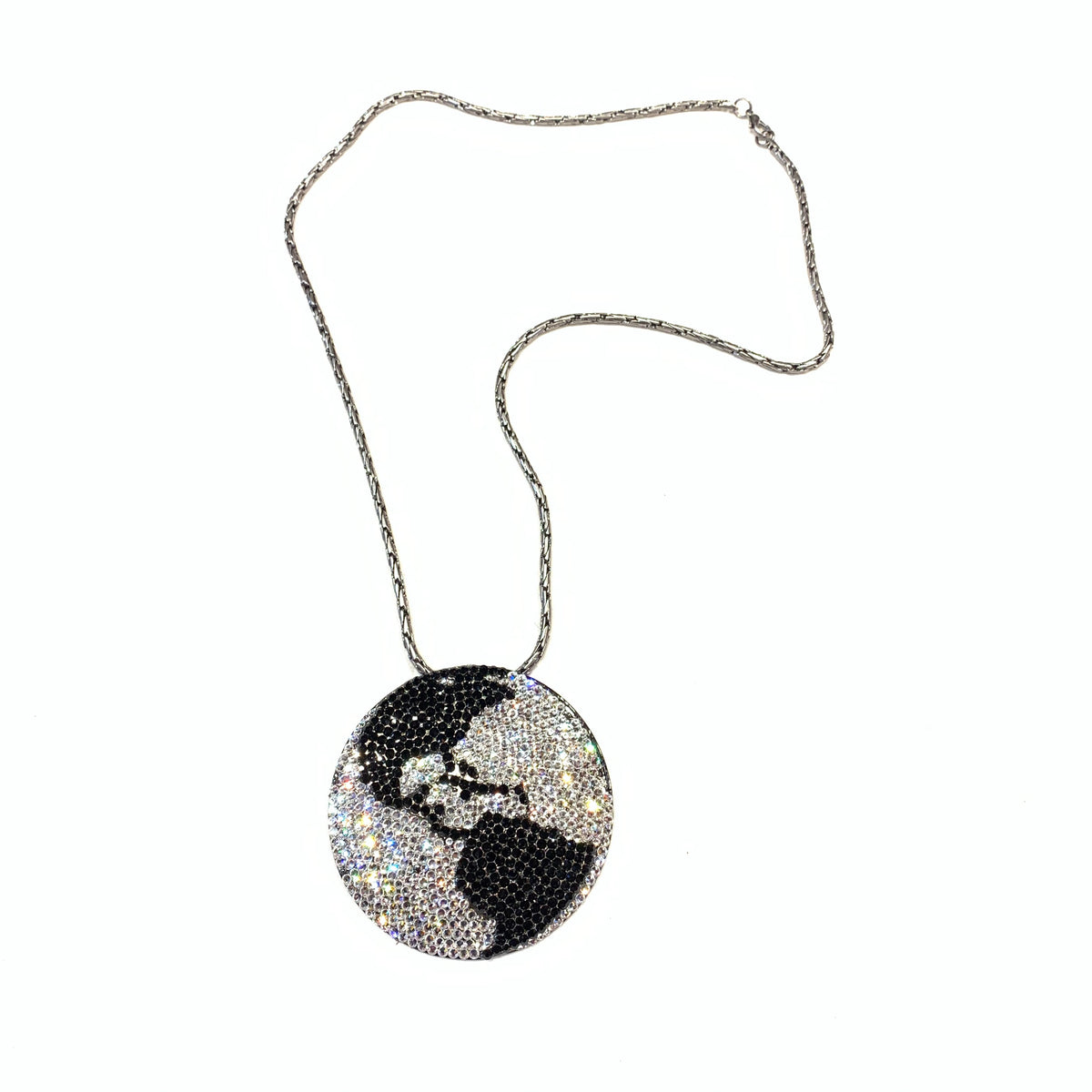b.b. Simon Black & Silver Globe Fully Loaded Swarovski Crystal Necklace - Dudes Boutique