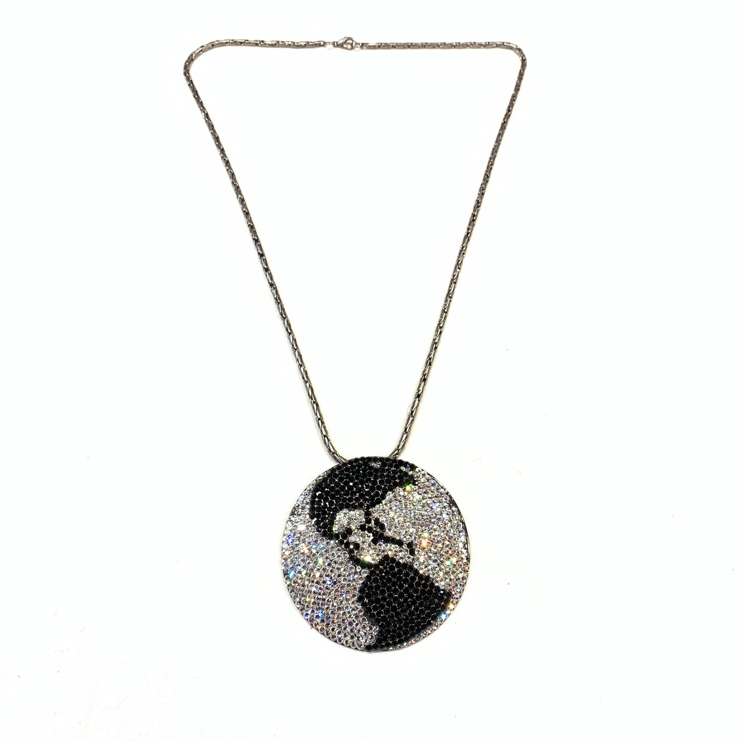 b.b. Simon Black & Silver Globe Fully Loaded Swarovski Crystal Necklace - Dudes Boutique