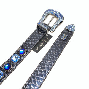 b.b. Simon 'Midnight Navy' Big Block Patent Python Crystal Belt - Dudes Boutique