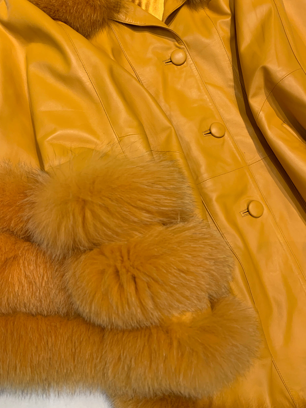 Volare Ladies Canary Yellow Lambskin/Fox Fur Poncho - Dudes Boutique