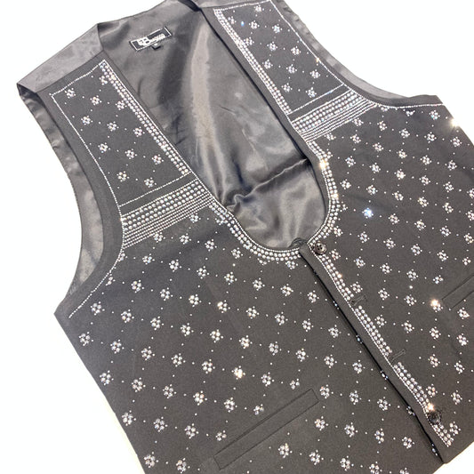 Barocco Men's Black Silver Crystal Dress Vest - Dudes Boutique