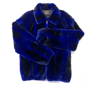 Volare Men's Blue Rex Rabbit Chinchilla Fur Coat - Dudes Boutique