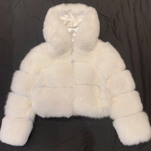 Barya NewYork Women's White Spliced Arctic Fox Fur Hooded Coat - Dudes Boutique