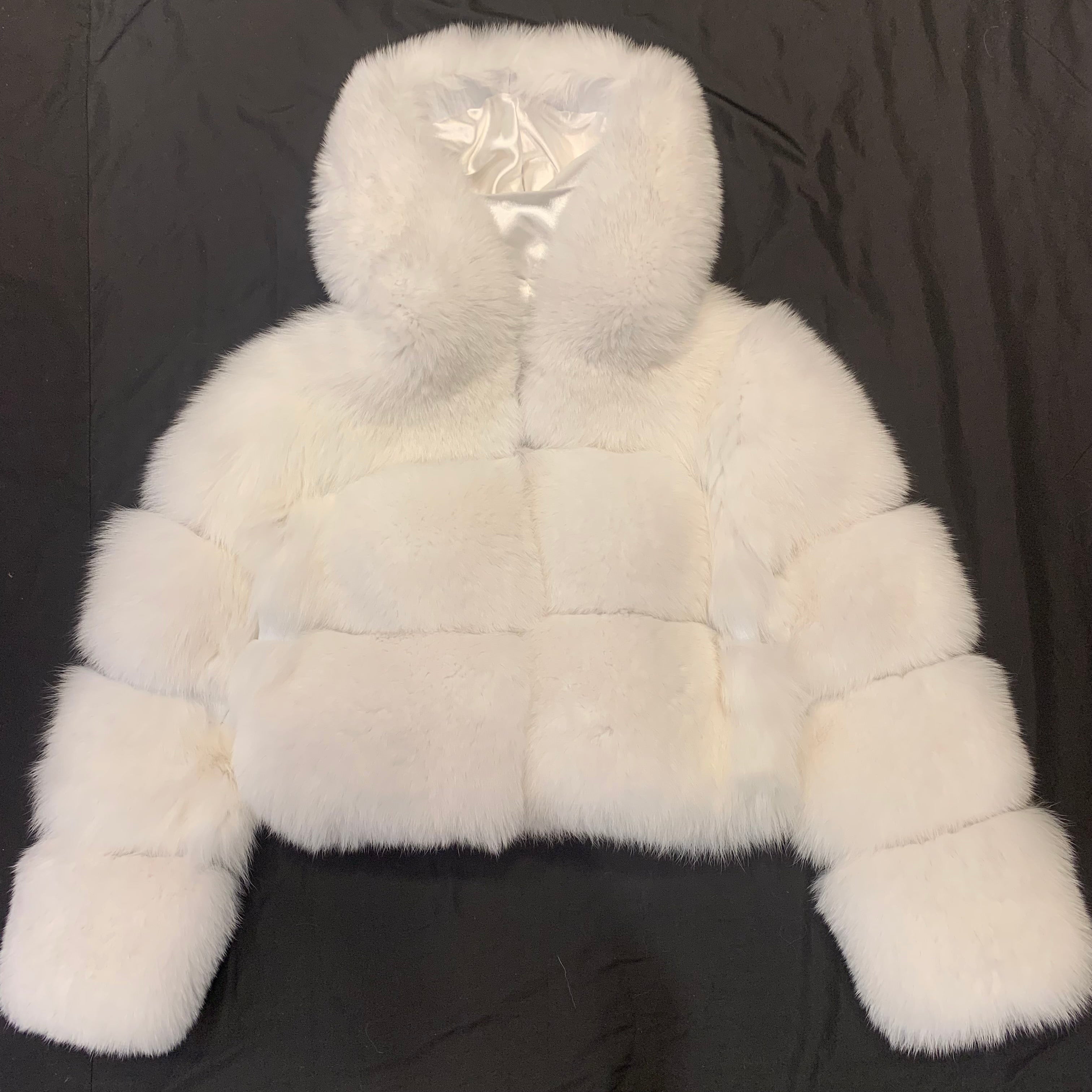 Barya NewYork Women's White Spliced Arctic Fox Fur Hooded Coat - Dudes Boutique