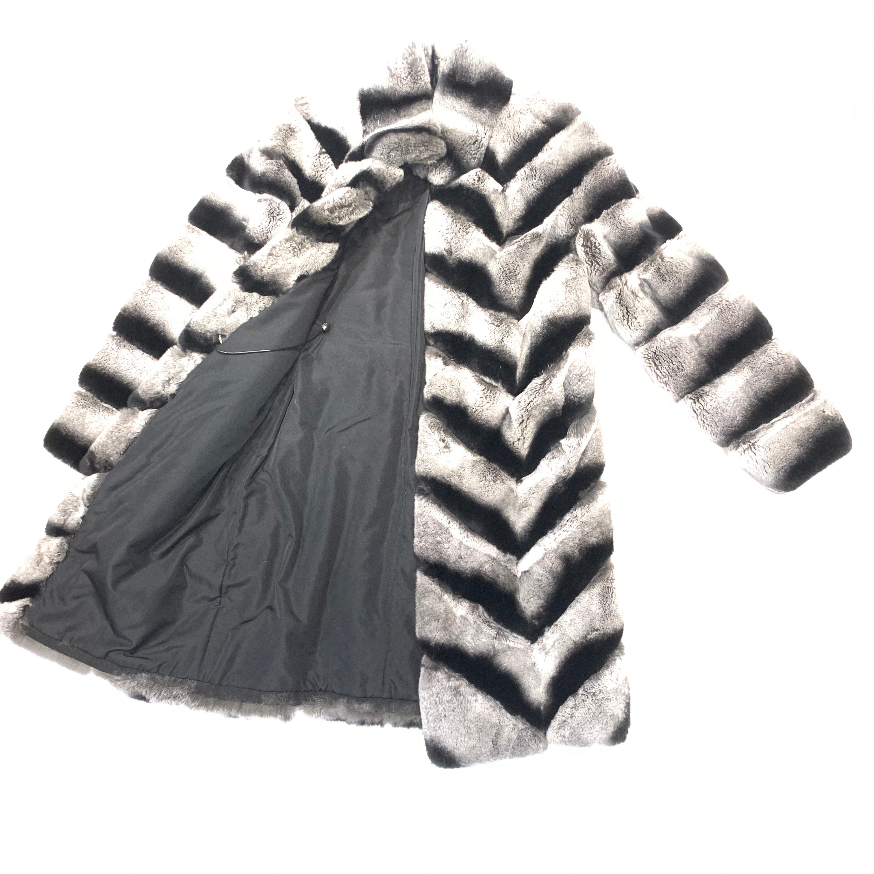 Volare Rex Rabbit Chinchilla Fur Trench Coat - Dudes Boutique