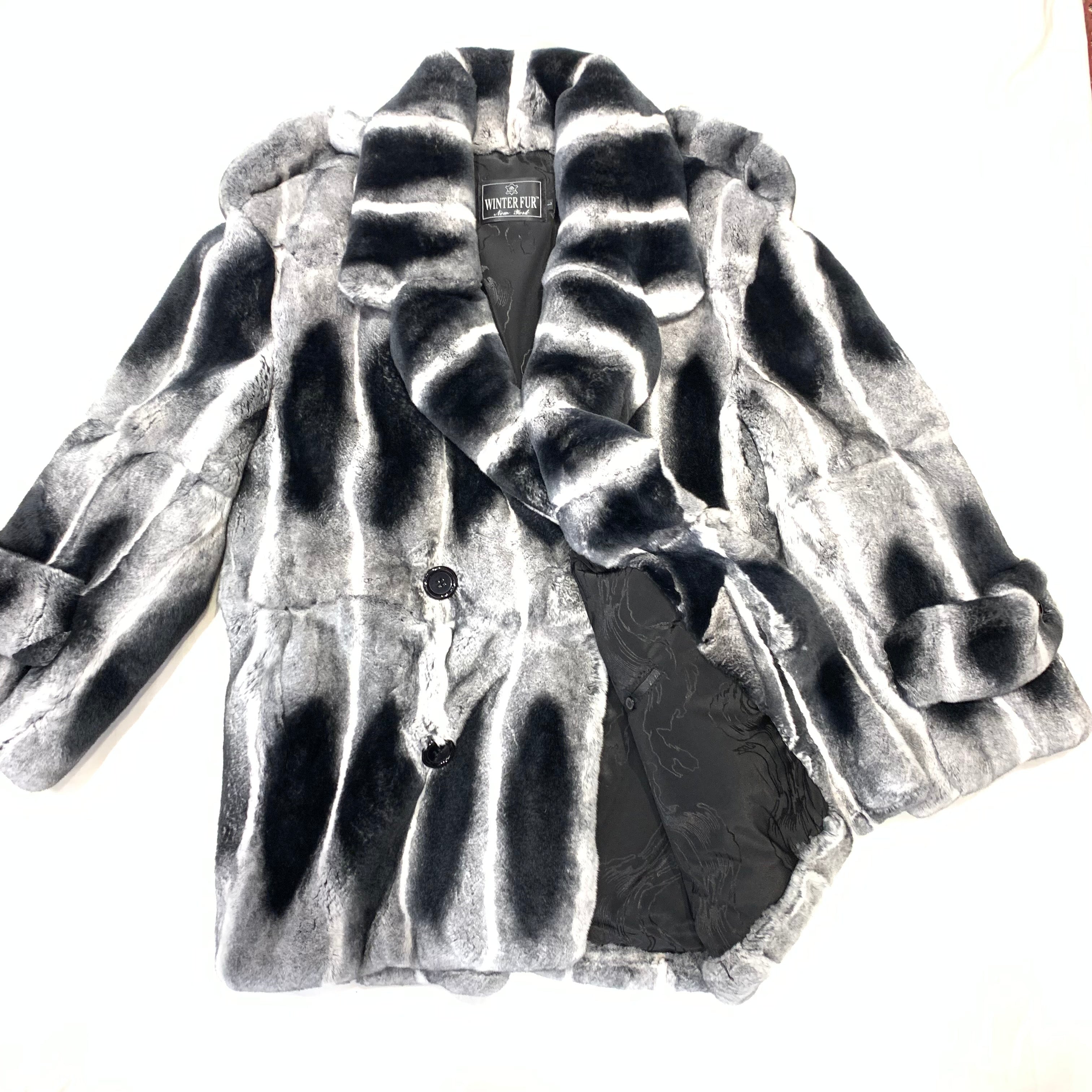Kashani Double Breasted Rex Chinchilla 3/4 Fur Coat - Dudes Boutique