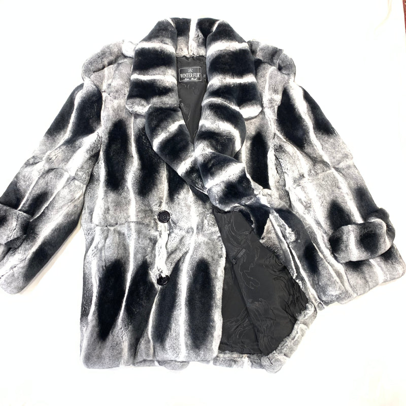 Kashani Double Breasted  Rex Chinchilla 3/4 Fur Coat - Dudes Boutique