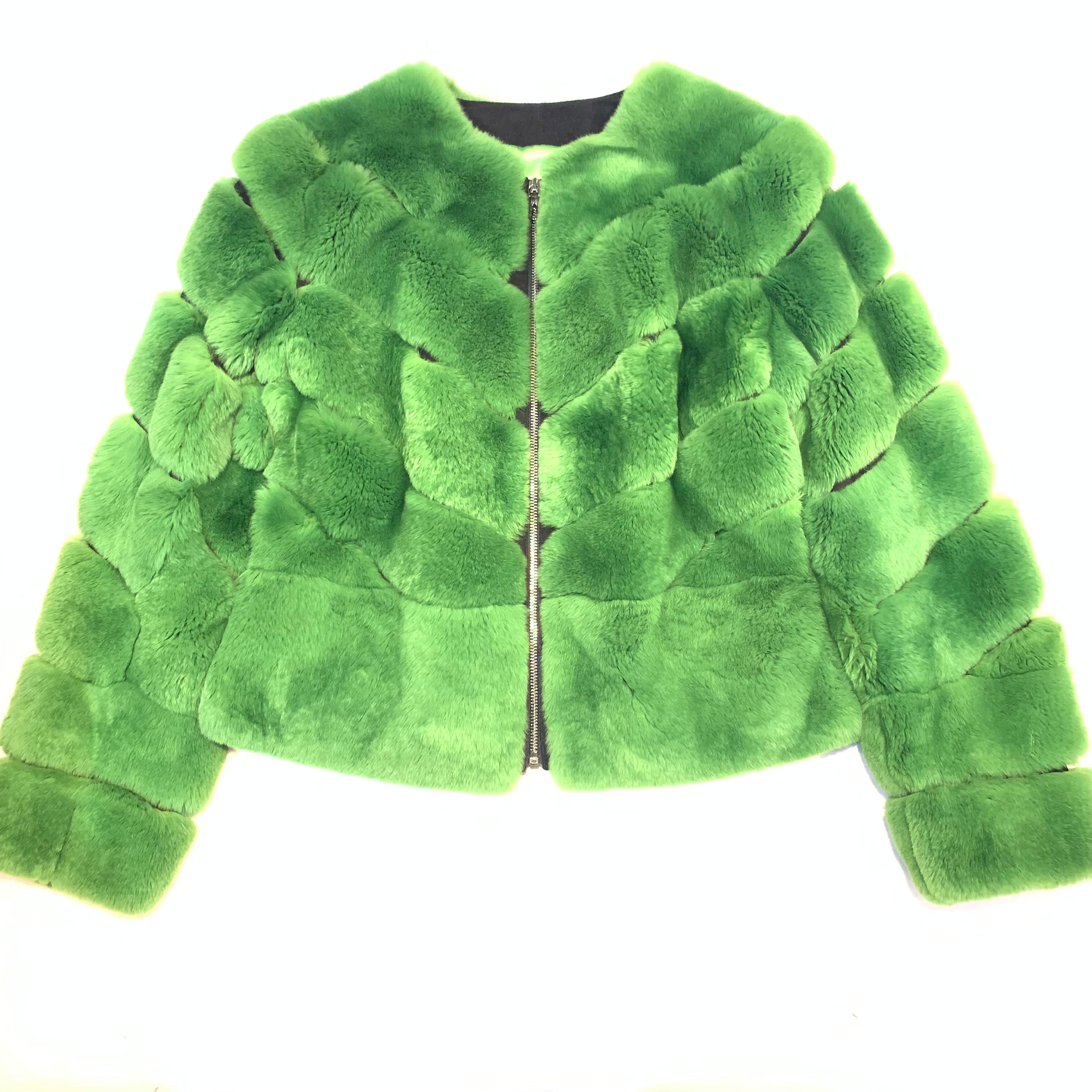 Barya NewYork Ladies Cim Yesil Green Rex Rabbit Fur Coat - Dudes Boutique