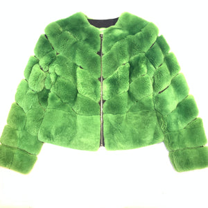 Barya NewYork Ladies Cim Yesil Green Rex Rabbit Fur Coat - Dudes Boutique