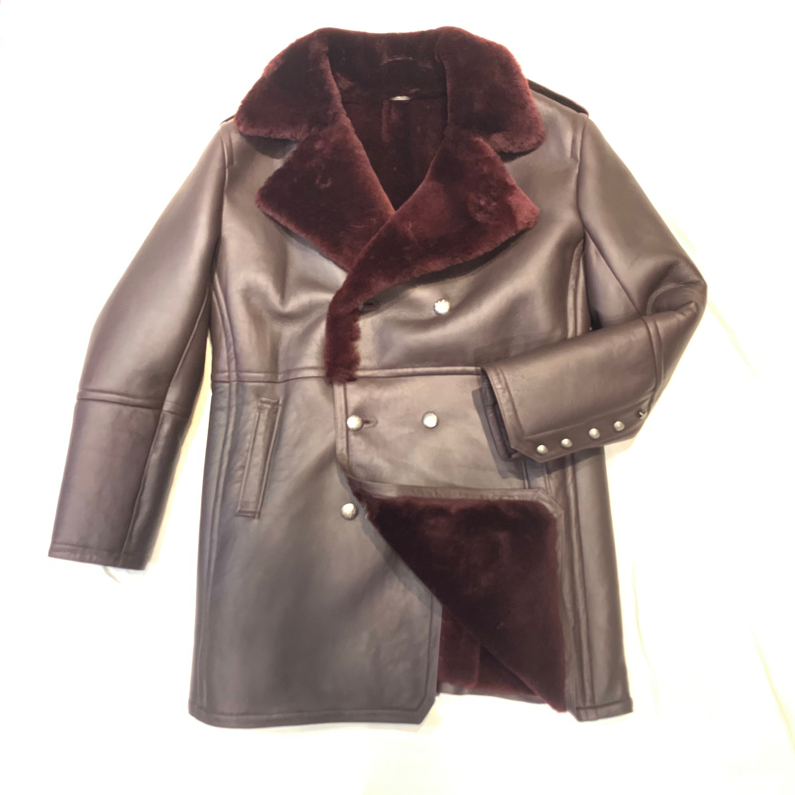 Kashani Men's Burgundy Double-Breasted 3/4 Shearling Coat - Dudes Boutique