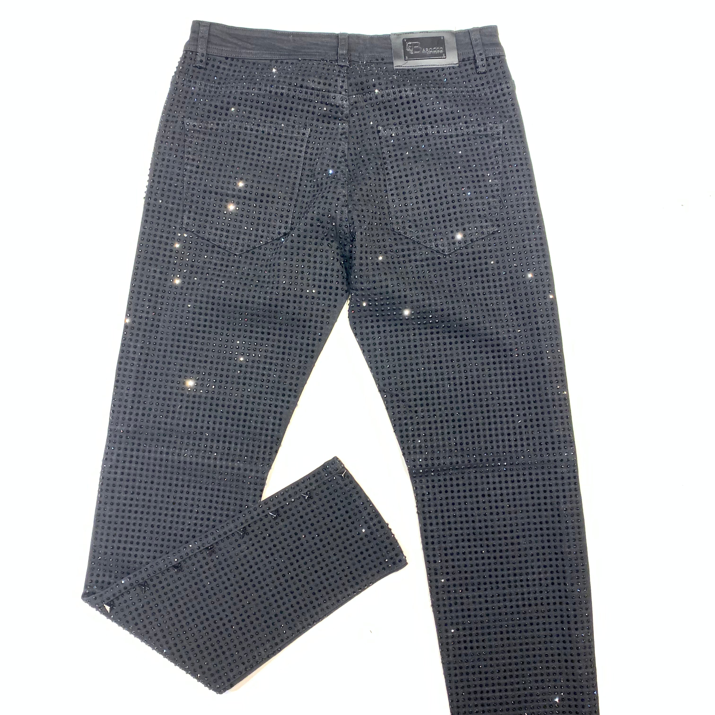 Barocco Men's Black Fully Loaded Crystal Spiked Jeans - Dudes Boutique