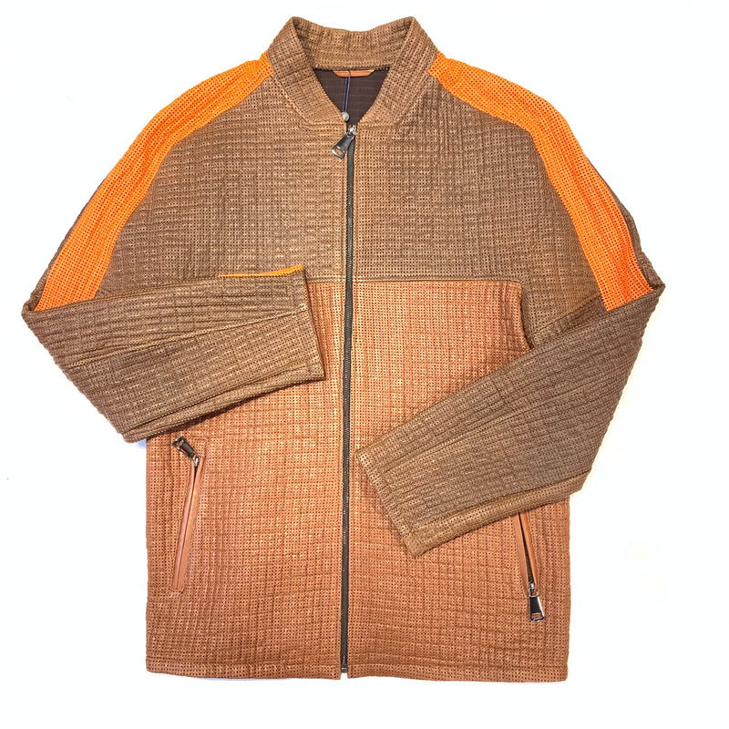 Barya NewYork Brown Orange 3-tone Perforated Lambskin Jacket - Dudes Boutique