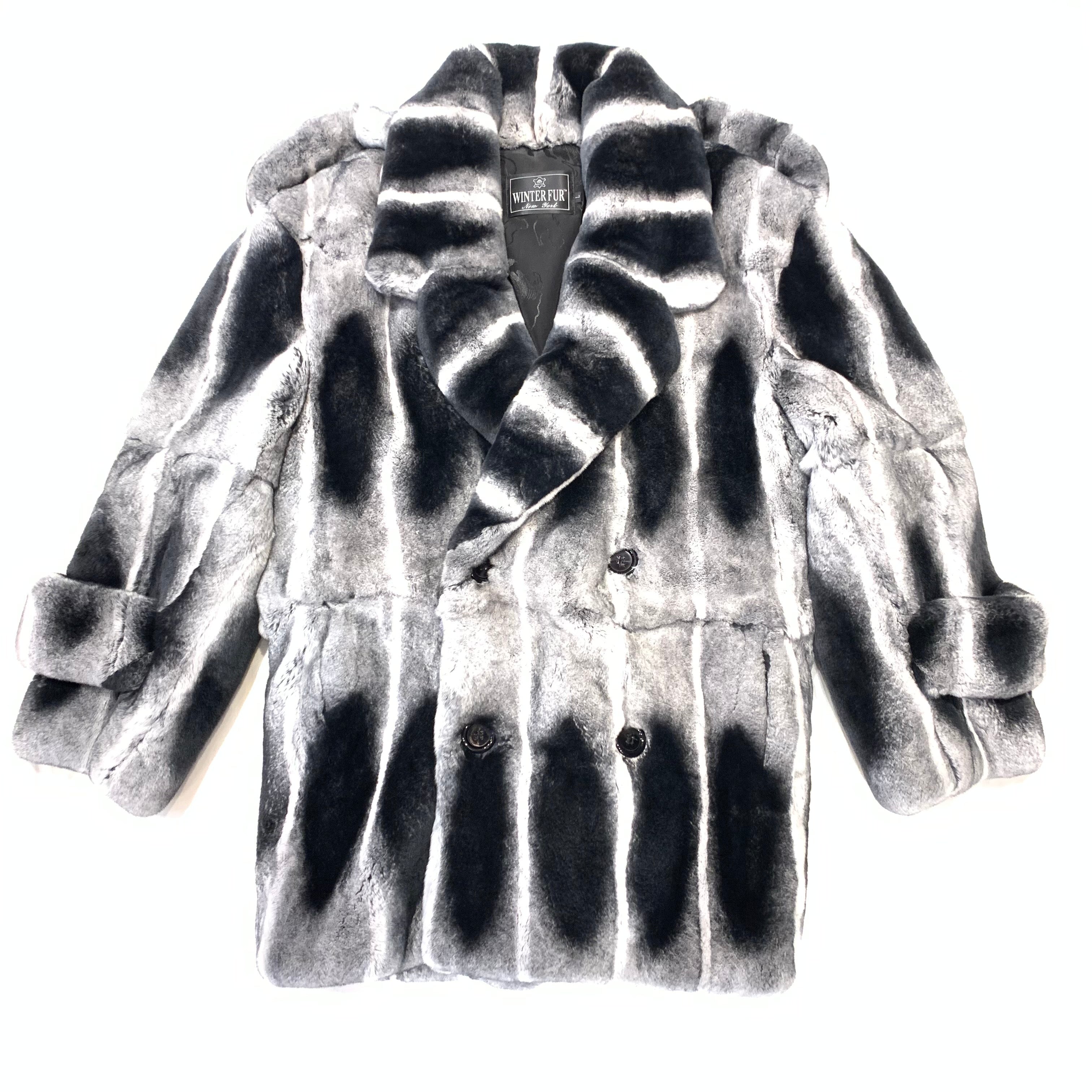 Kashani Double Breasted Rex Chinchilla 3/4 Fur Coat - Dudes Boutique