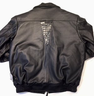 Kashani Jet Black Alligator Full Lambskin Bomber Jacket - Dudes Boutique