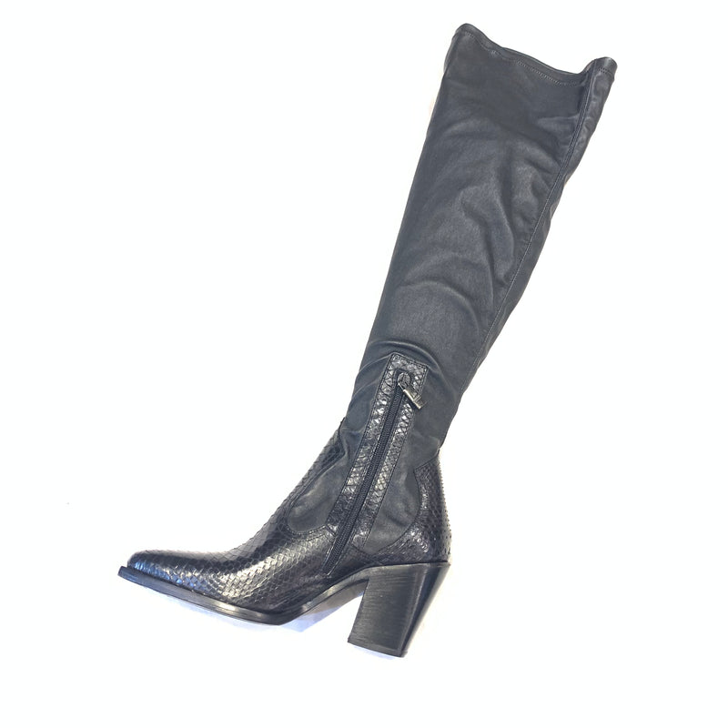 Jo Ghost Ladies Black Python Snakeskin Leather Knee Boots - Dudes Boutique