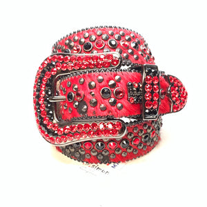 b.b. Simon 'Red War' Pony Hair Studded Crystal Belt - Dudes Boutique