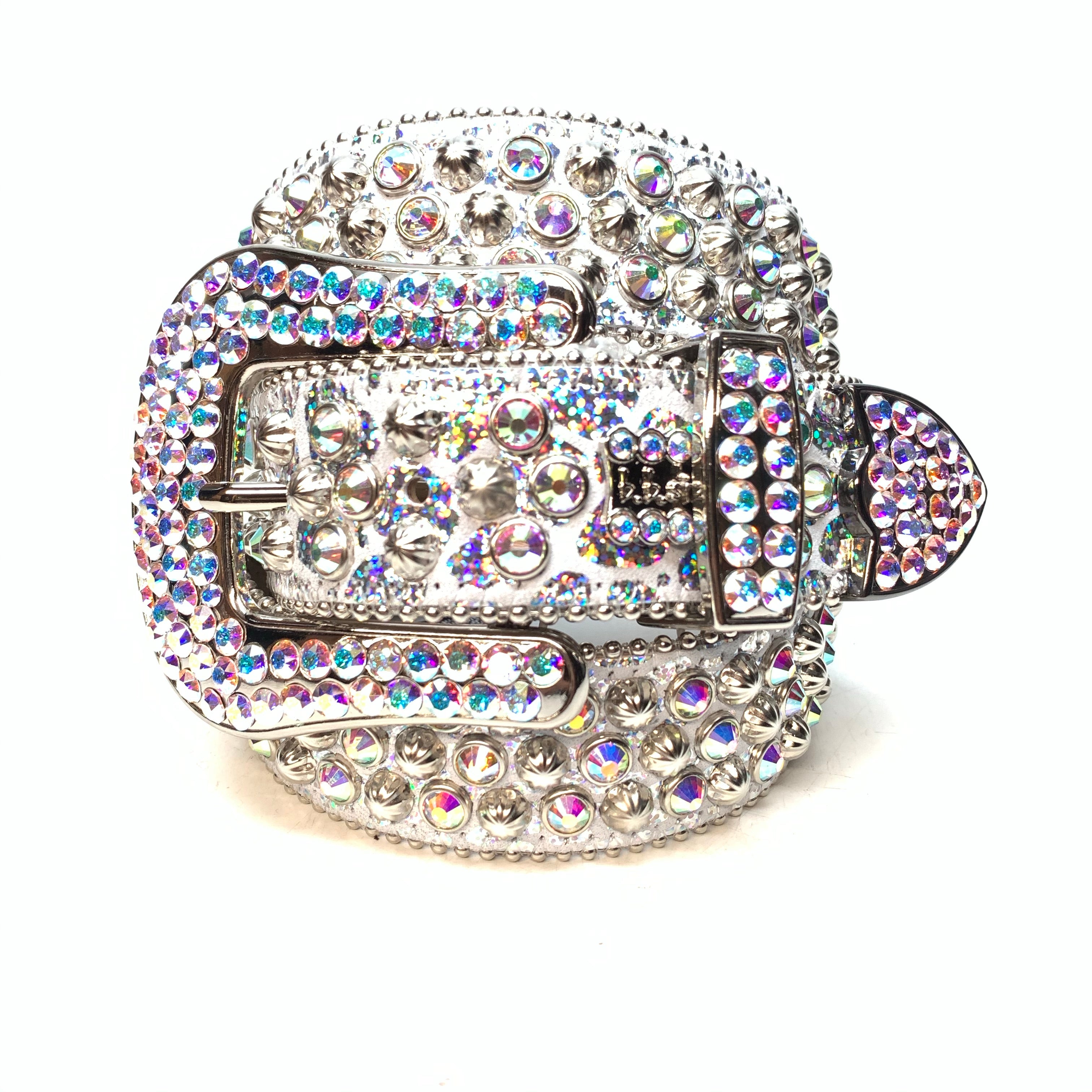 b.b. Simon Chrome Milk Studded Crystal Belt Dudes Boutique