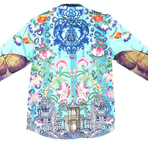 Barocco Men's Teal 'BUTTER FLY EXCHANGE' Crystal Button Up Shirt - Dudes Boutique