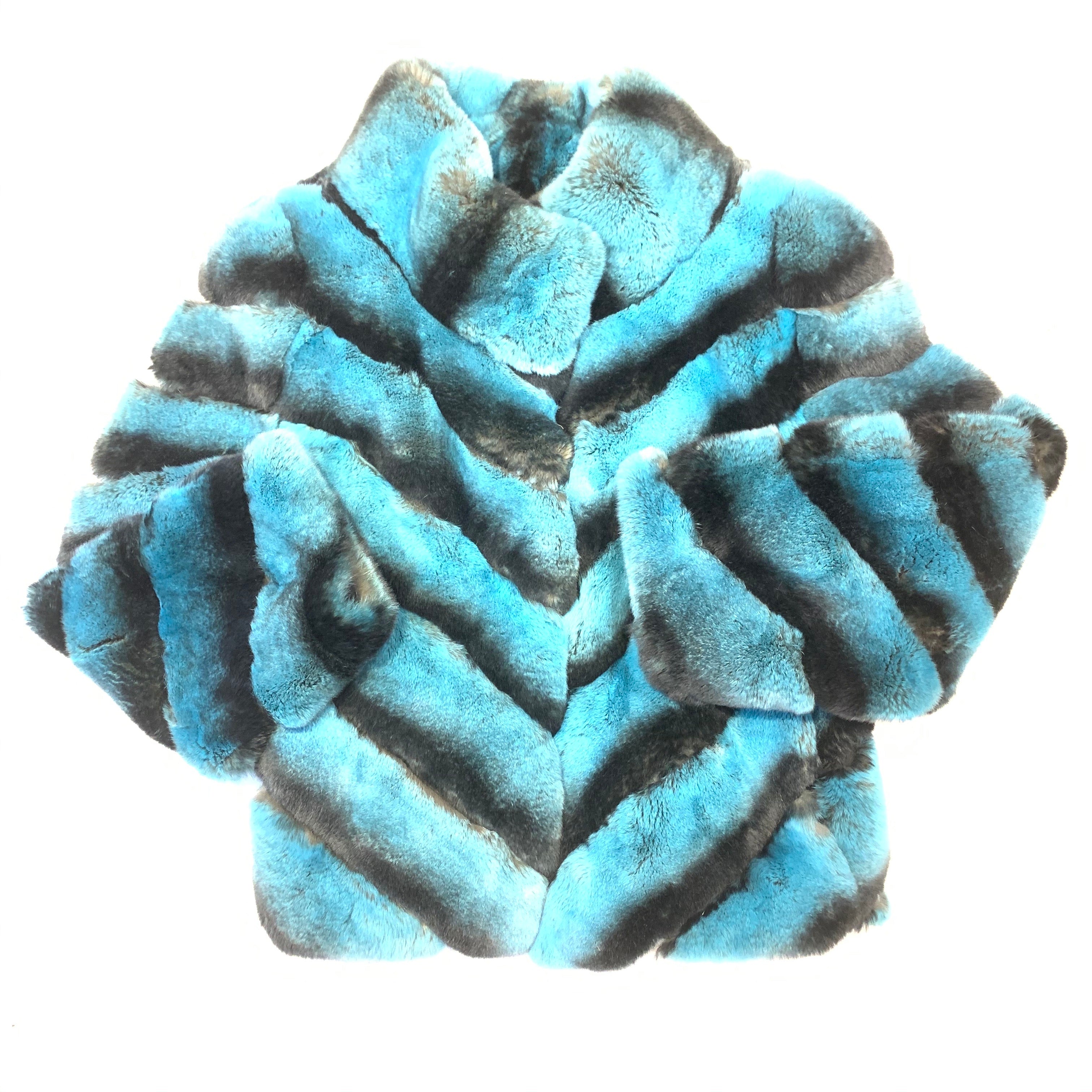 Kashani Ladies Ice Turquoise Rex Rabbit Chinchilla Coat - Dudes Boutique