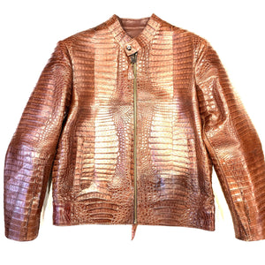 Kashani Men's Choclate All-Over Alligator Skin Bomber Jacket - Dudes Boutique
