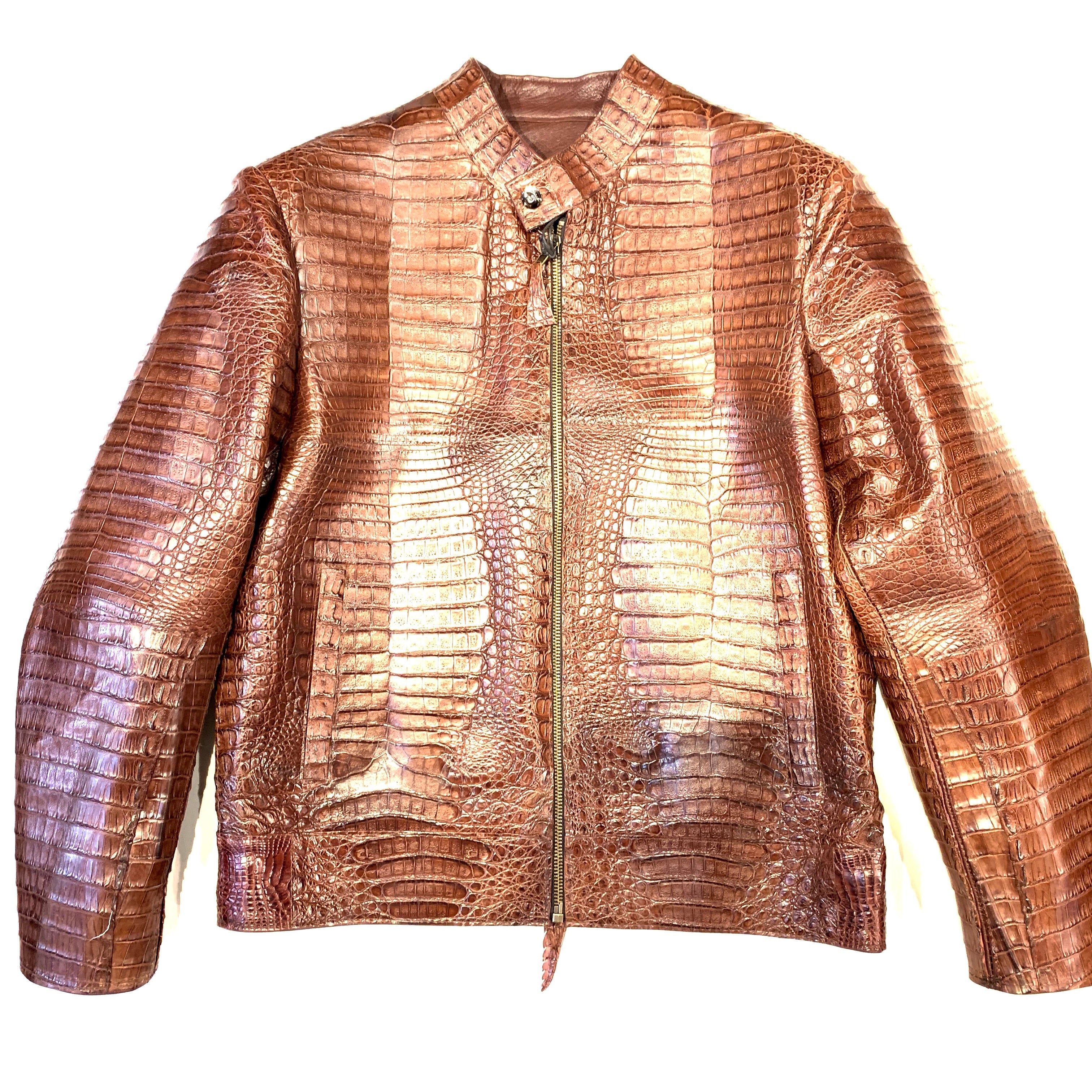 Kashani Men's Choclate All-Over Alligator Skin Bomber Jacket - Dudes Boutique