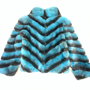 Kashani Ladies Ice Turquoise Rex Rabbit Chinchilla Coat - Dudes Boutique