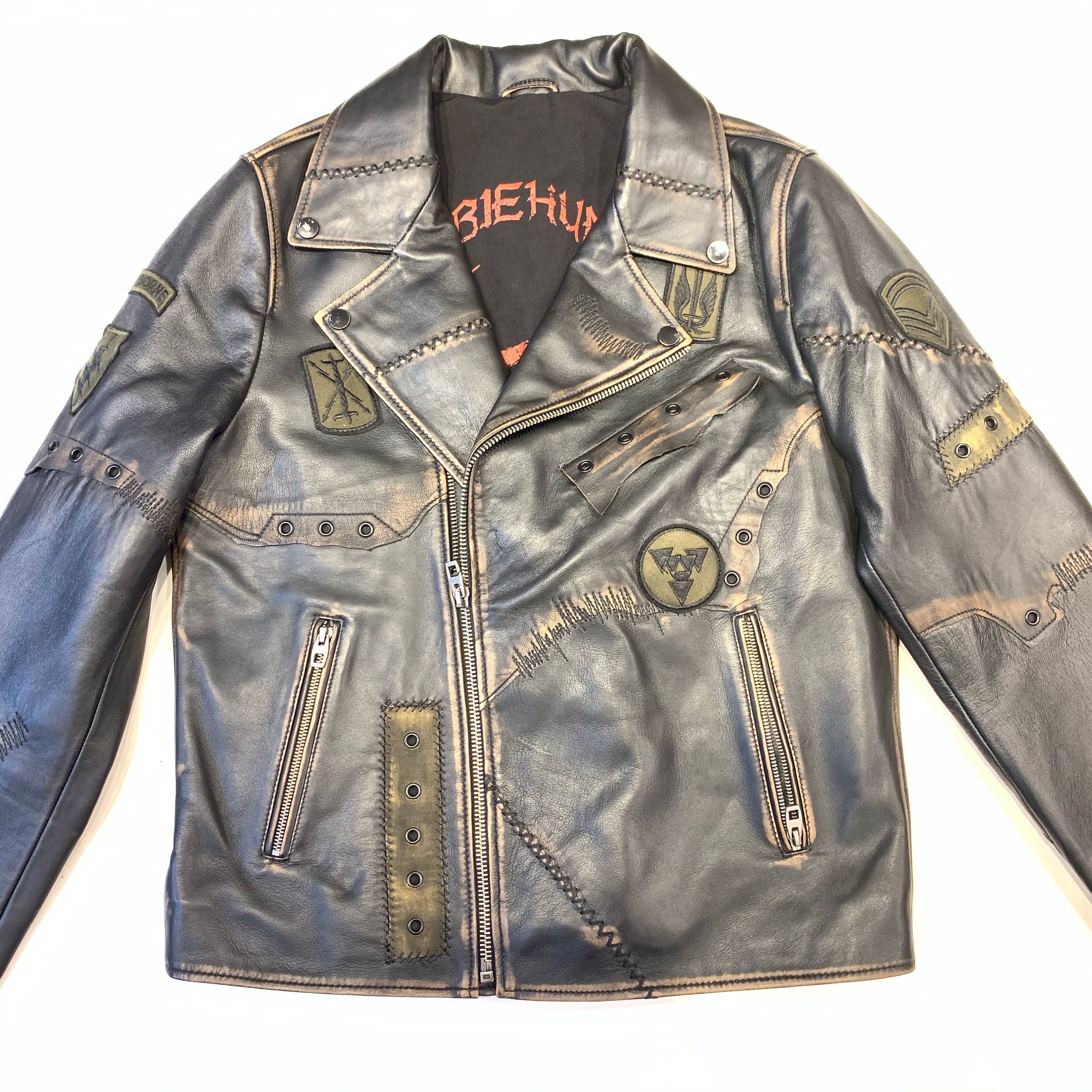 Barya NewYork Caution Patched Lambskin Biker Jacket - Dudes Boutique