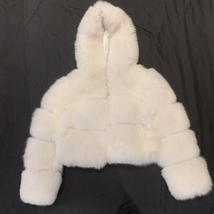 Barya NewYork Women's White Spliced Arctic Fox Fur Hooded Coat - Dudes Boutique